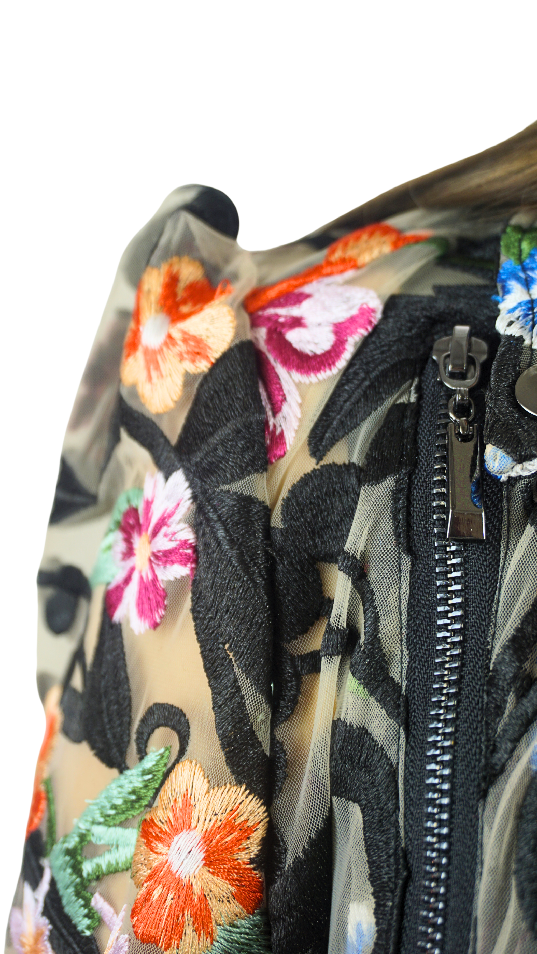 Embroidered Bouquet Hi-Low Moto Jacket