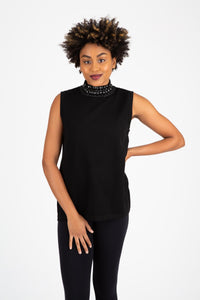 Bejewelled Neck Sleeveless Sweater