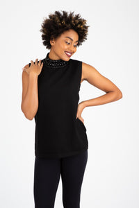 Bejewelled Neck Sleeveless Sweater