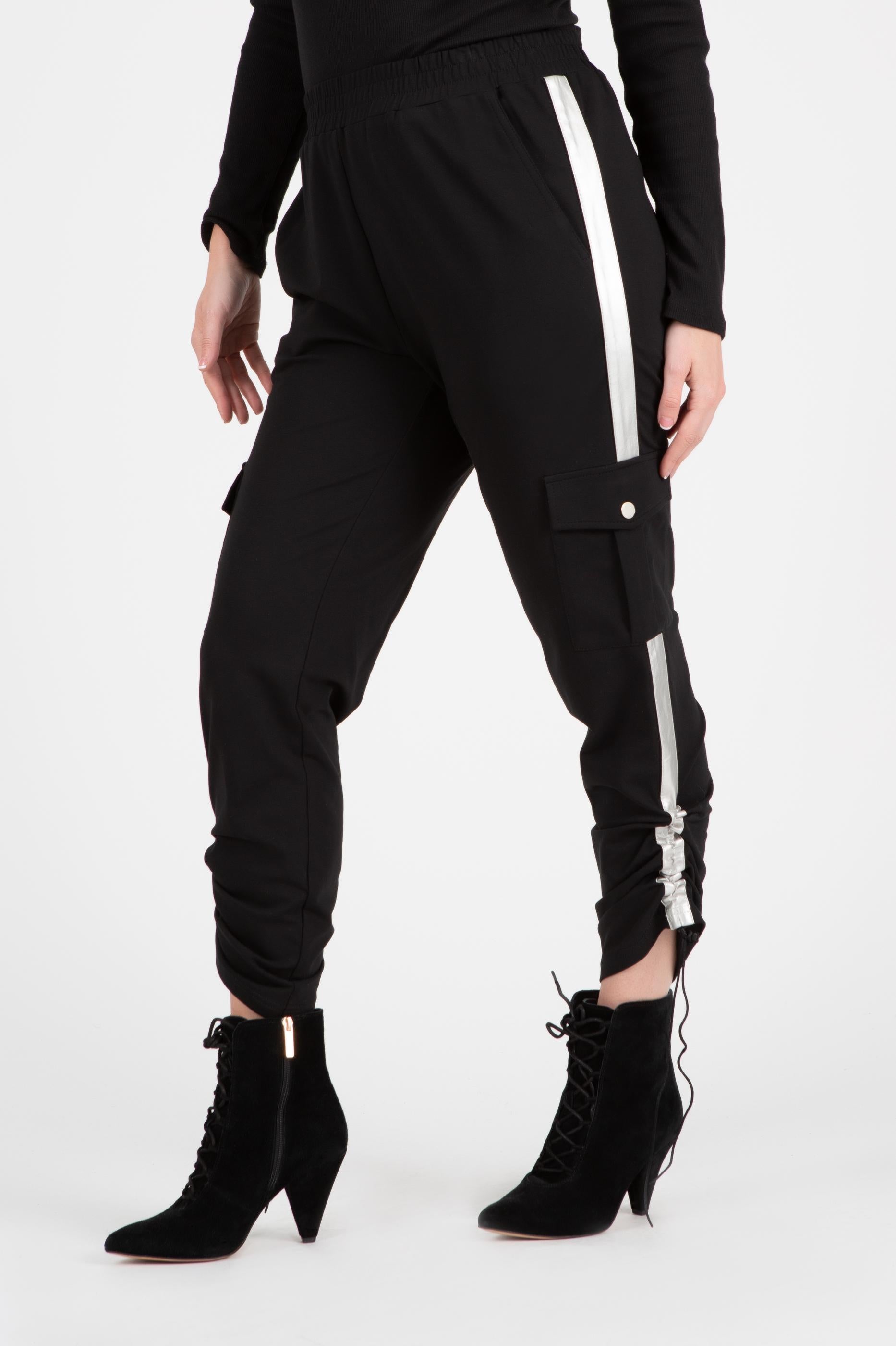 Knit Cargo pants with faux leather side strip