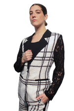 Load image into Gallery viewer, Plaid Textures and Lace Blazer
