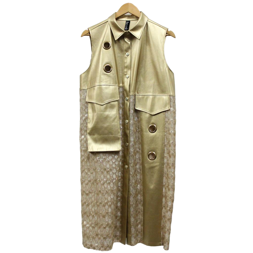 Light Golden Teardrop & Faux Leather Vest