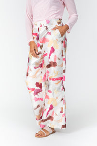 Artistic Brush Wide-Leg Trousers in Pink