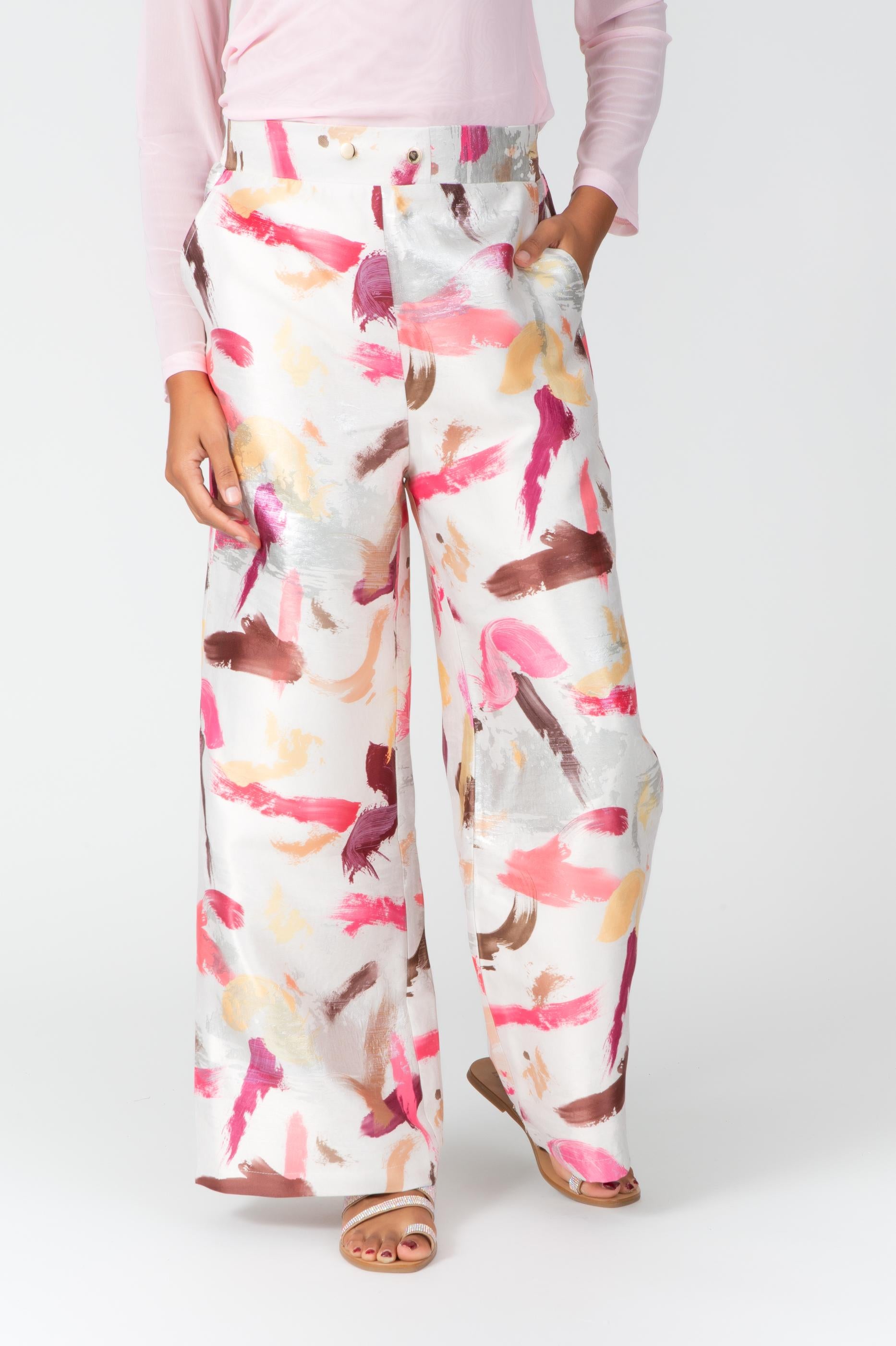 Artistic Brush Wide-Leg Trousers in Pink